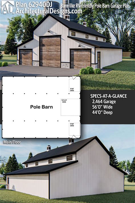 Barn Like Rv Friendly Pole Barn Garage Plan 62940dj Architectural