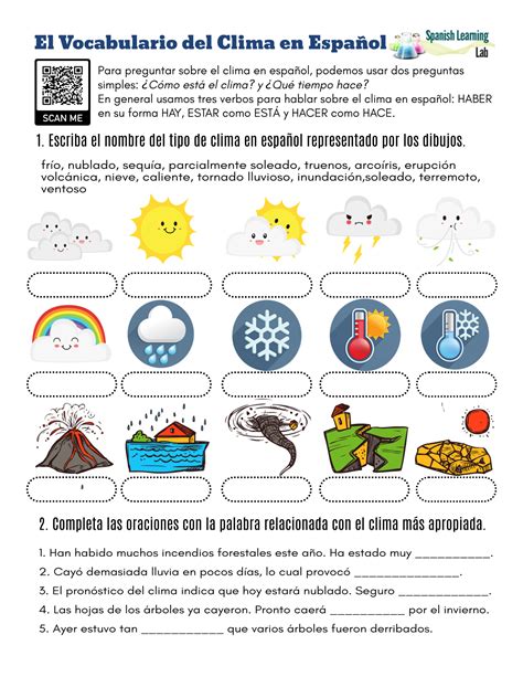 No podemos pasar por alto un tema tan importante como es el clima en inglés y es que para muchos hablar de esto es algo que les ayuda a. The Vocabulary for the Weather in Spanish - PDF Worksheet ...