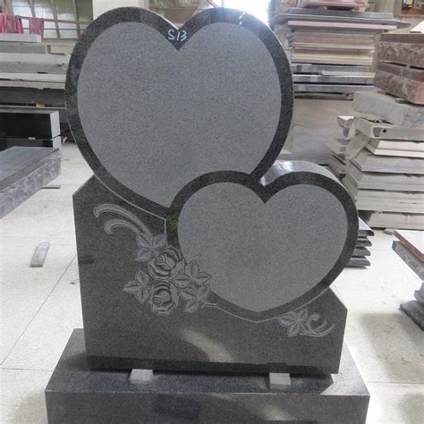China Double Hearts Black Granite Cemetery Headstone