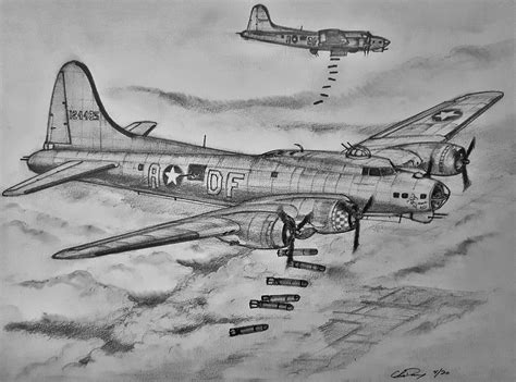 B 17 Flying Fortress On A Bombing Run Rdrawing
