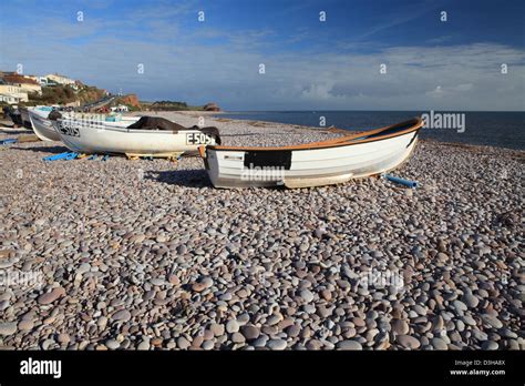 Budleigh Salterton Seafront Looking Towards Mouth Of River Otter On Sunny Winter Afternoon