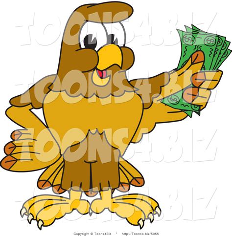 Vector Illustration Of A Cartoon Hawk Mascot Character Holding Cash By
