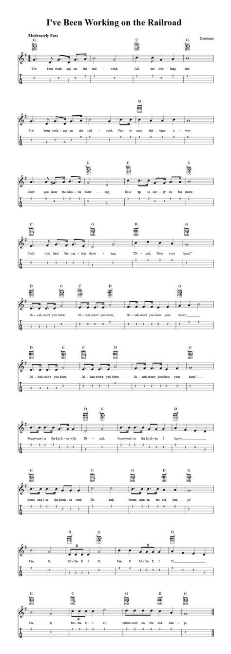 I Ve Been Working On The Railroad Easy Ukulele Sheet Music And Tab With Chords And Lyrics