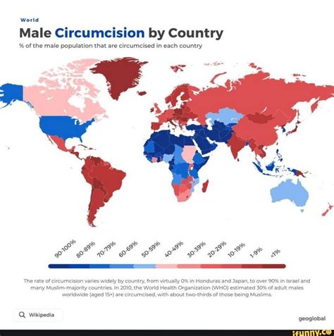World Male Circumcision By Country Of The Male Population That Are