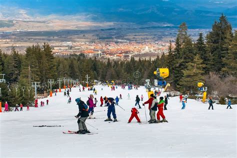 Skiers On The Slope Ski Lift Mountains View And Bansko Panorama Bulgaria Editorial Photo