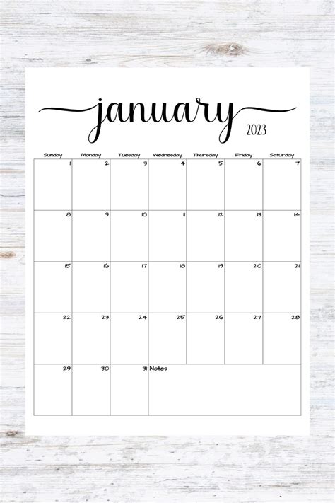 Fillableeditable January Calendar January 2023 Calendar Simple Script