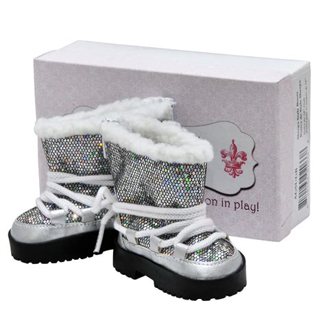 High Quality Fashionable Silver Sparkle Winter Lace Up 18 Doll Boots Accessories Fit 18 Girl