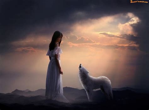 Zdjęcie Biały Chmury Dziewczyna Wilk