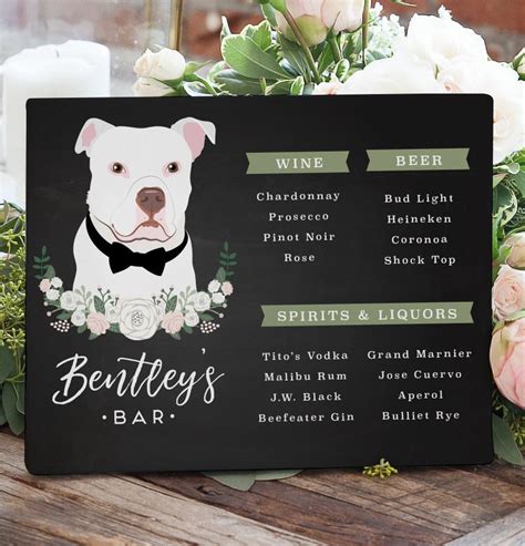 Open Bar Sign For Wedding With Dog Portrait Bar Menu Sign For Wedding