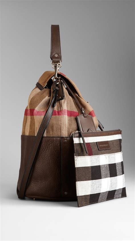 Burberry Large Check Canvas Hobo Bag In Brown Lyst