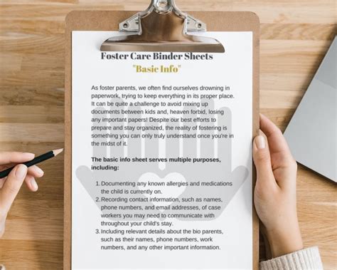 Printable Foster Care Basic Info Binder Template For New Foster Parents