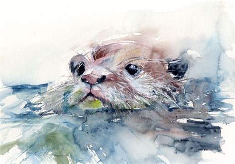 Jen Buckley Watercolor Otter Animal Art Painting Otters