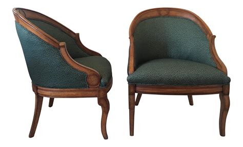Vintage Upholstered Barrel Chairs - A Pair | Chairish