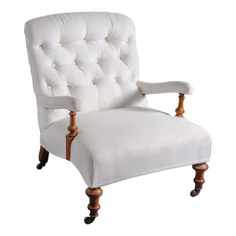 The most common chair on casters material is plastic. Victorian Tufted Chair w/ Wooden Legs on Casters : On ...