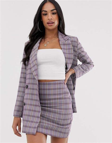 Asos Design Suit Blazer In Purple Check 6th Form Outfits Sixth Form