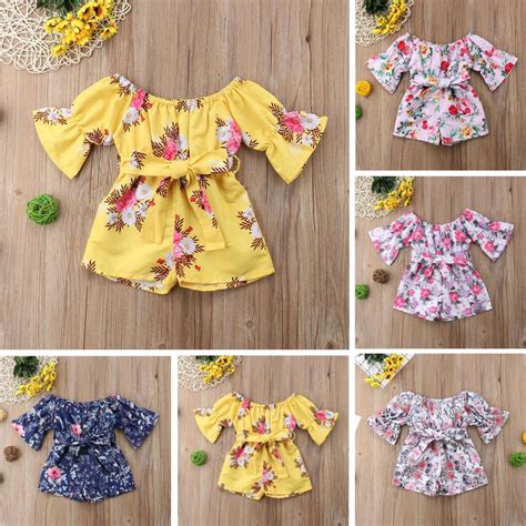 Buy Gem Infant Toddler Baby Girls Off Shoulder Floral Print Bow Romper