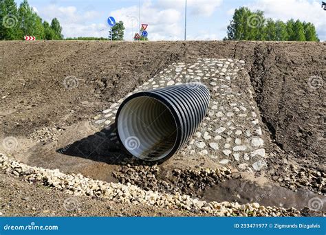 A New Modern Plastic Culvert Under The Highway Stock Image Image Of