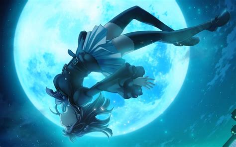 Luna Cielo Y Estrella Ella Cayendo Chica Anime Ilustración De La