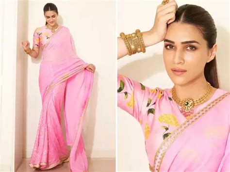 Kriti Sanon Stuns In A Fairly Pink Saree With A Floral Shirt See Pics News Hub Pro News