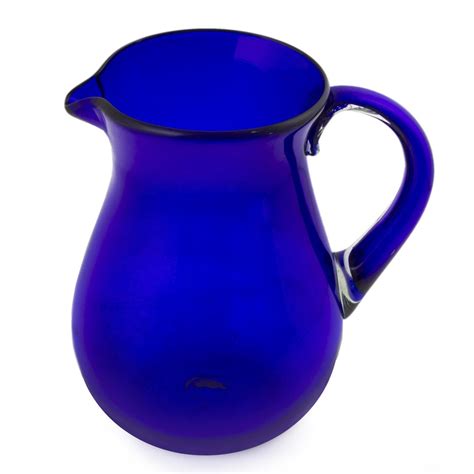 Blue Handcrafted Handblown Recycled Glass Pitcher Pure Cobalt Unicef Market Canada