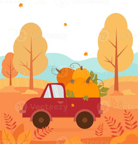 Pumpkin Truck On Autumn Nature 8845370 Png