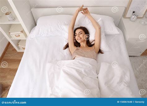 Morning Of Beautiful Young Woman Lying In Bed Stock Photo Image Of