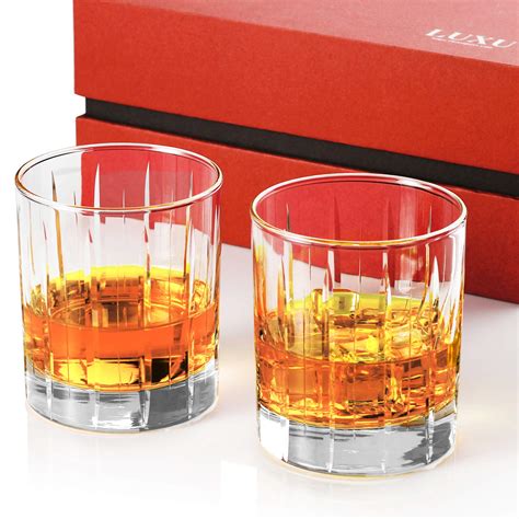 luxu crystal whiskey glasses in t box deep linear cutting design 11 oz heavy base old