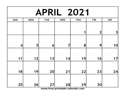 The month of april, the fourth month of the gregorian calendar has 30 days. April 2021 Printable Calendar - Free-printable-calendar.com