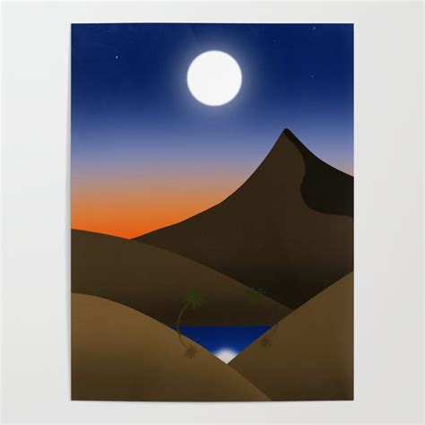 Desert Full Moon Flat Landscape Illustration Poster By Brambleandgrey