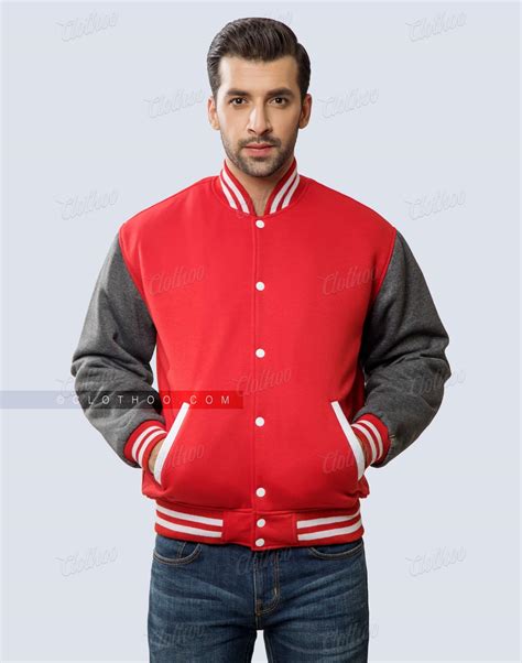 Red And Charcoal Grey Fleece Letterman Jacket Clothoo