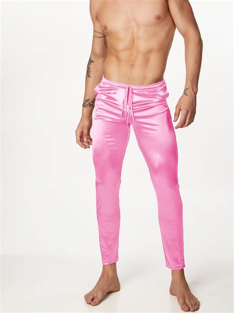 Mens Pink Satin Pants Sexy Loungewear For Men Xdress