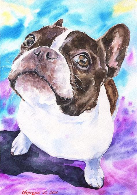 Boston Terrier Watercolor Original Painting Art Puppy сute Etsy Dog