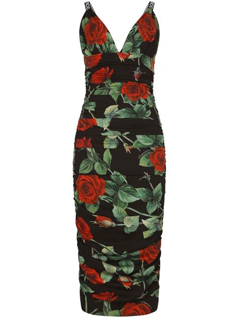 Dolce And Gabbana Rose Print Midi Dress Farfetch