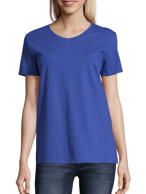 Hanes Women S Relaxed Fit Authentic Essentials Short Sleeve V Neck T Shirt Walmart Com