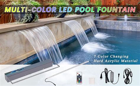 Pondo Lighted Waterfall Pool Fountain 24 With Led 7 Color Changing And