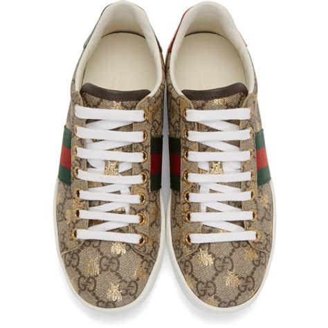 Gucci Canvas New Ace Gg Supreme Bee Print Sneakers In Beige Natural