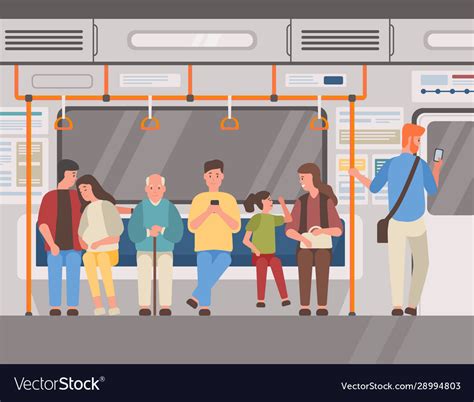 People In Subway Train Public Transport Flat Vector Image