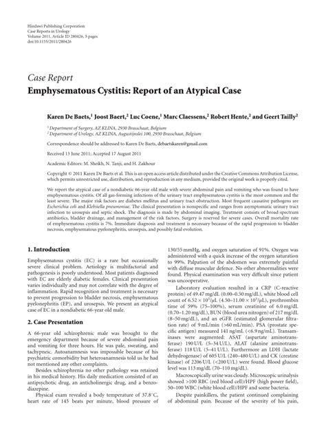 Pdf Emphysematous Cystitis Report Of An Atypical Case