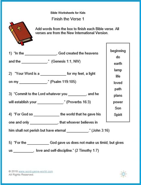 Finish The Verse In These Fun Free Bible Worksheets For Kids