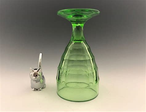 Hazel Atlas Colonial Block Goblet Green Depression Glass Glowing