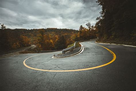 Hd Wallpaper Aerial View Of Highway Near Trees Curved Asphalt Road