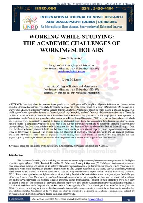 Pdf Working While Studying The Academic Challenges Of Working