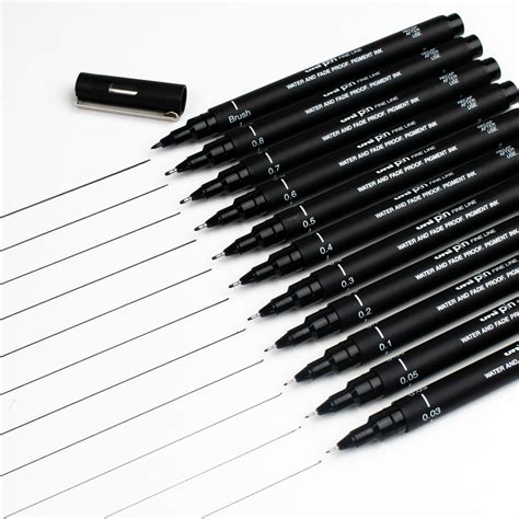Uni Drawing Pen 5 Pack 01mm To 08mm Black Pigment Ink Office 2
