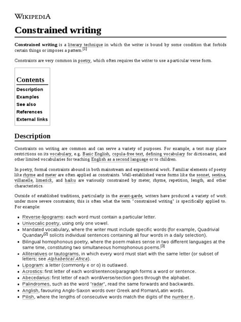 Constrained Writing Pdf Poetry Writing