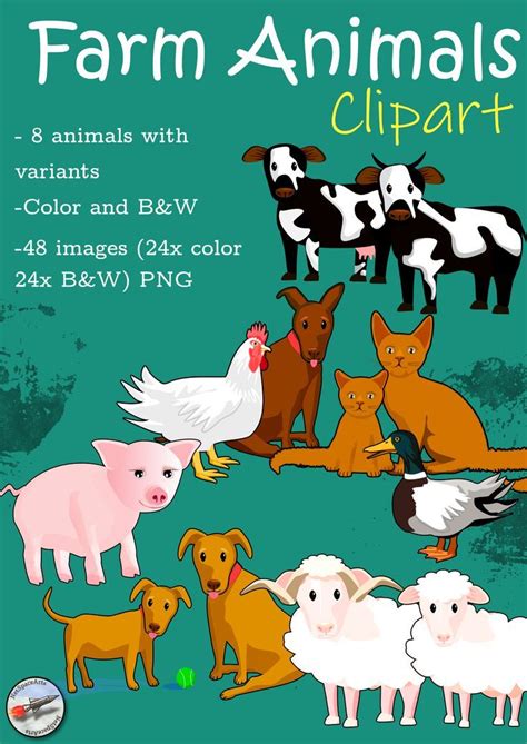 Clipart Farm Animals Cat Dog Sheep Pig Duck Chicken Cow Bandw And