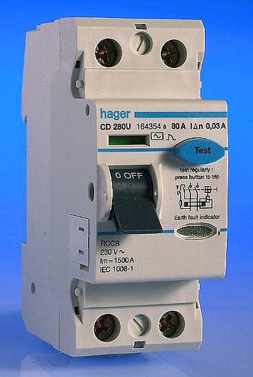 80 Amp 30ma 2 Pole Rcd Type A Hager Hager Cd283u