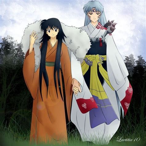 Sesshomaru And Rin Walking Together With Their Hands Holding Rin And