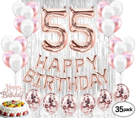 55th Birthday Decorations 55th Birthday Party Supplies Fifty Five Birthday Banner Rose Gold