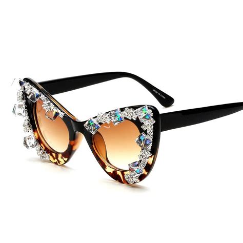 2016 new fashion rhinestone cat eye sunglasses vintage big womens sun glasses retro shades