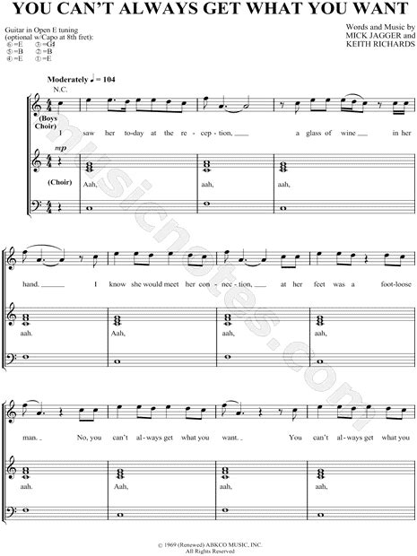 The Rolling Stones You Cant Always Get What You Want Sheet Music In C Major Transposable
